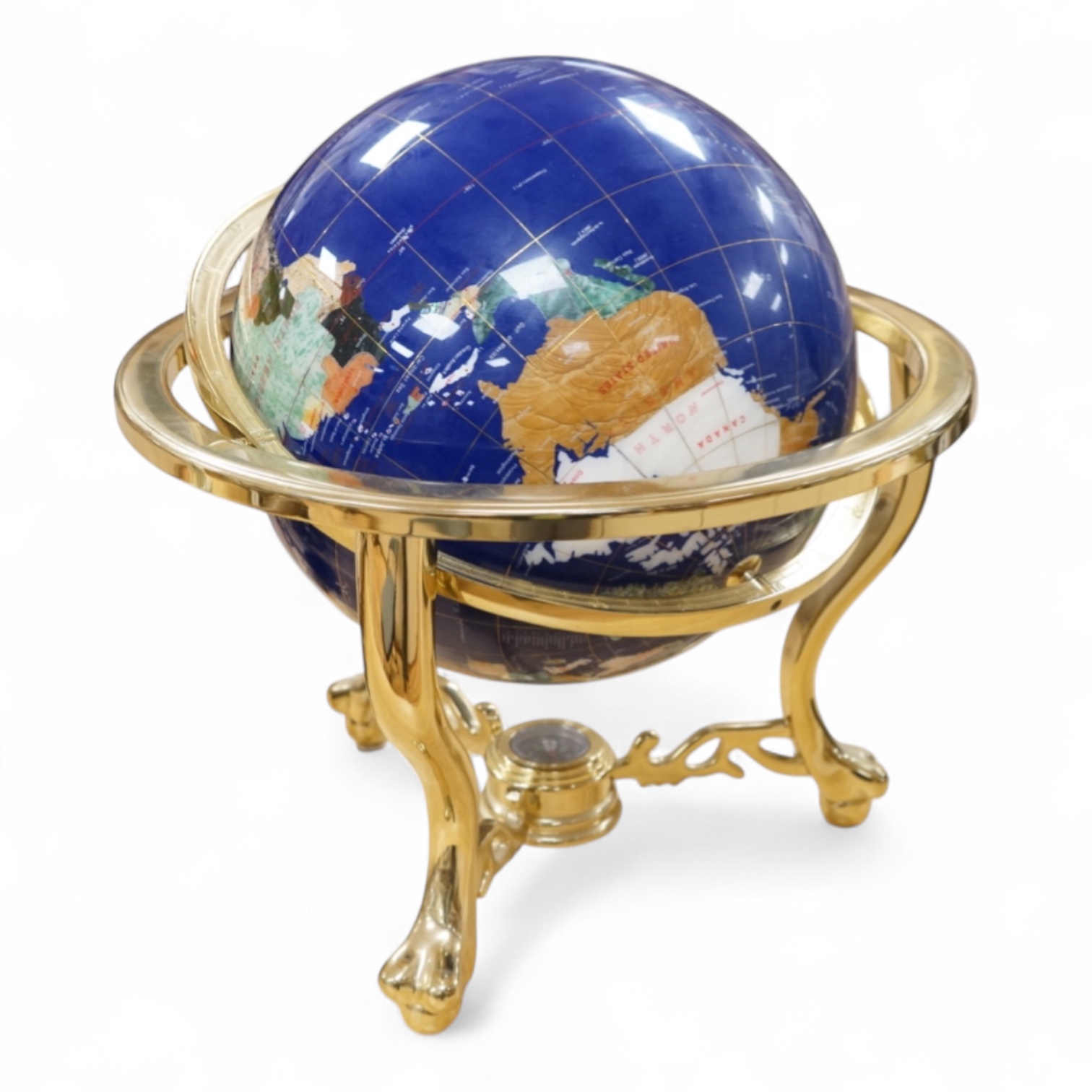 A modern hardstone veneered terrestrial globe